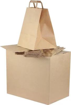 Image de Boîtes en papier kraft, lot de 250 - Sachets cadeaux - Format sac à main - 32 + 17 x 27 cm - Marron.
