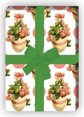 Produktbild von Fröhliches Oster Geschenkpapier mit Vintage Klee im Ei und Punkten, rosa - G7242, 32 x 48cm
