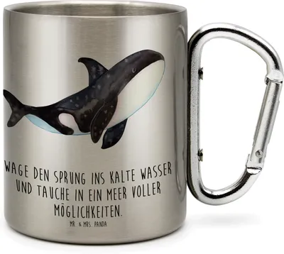 Produktbild von Mr. & Mrs. Panda Thermobecher Orca - Transparent - Geschenk, Becher Aus Edelstahl, Meer, Arbeit, thermotasse, Selbstliebe, Edelstahl-Isolierbecher, Motivation, Orcas