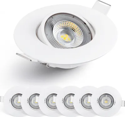 Produktbild von Emos LED Einbaustrahler 50° schwenkbar, Set mit 6 Stück Spots rund, 5W / 450lm / warmweiß 3.000k, ultra-flache LED Modul Einbauleuchten für Innen, Farbe Weiß