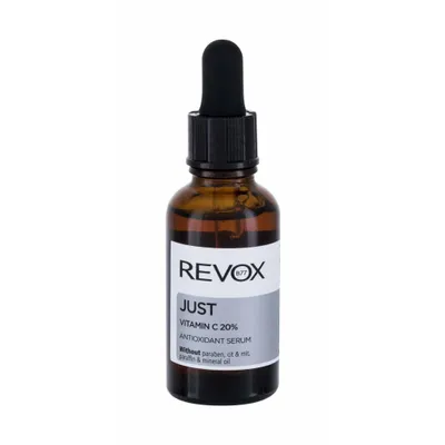 A product shot of a bottle of Revox b77 JUST Vitamin C 20% serum against a white background.