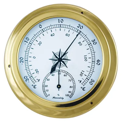 Thermo-Hygrometer Messing, 14,5x10x4,2 cm, Retro, nautisch