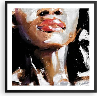 Produktbild von Gerahmtes Poster - Schwarzer Rahmen - Öl Mund Frau - 60x60 cm - Wand Bild - Wanddeko - Wandbilder - Kunstposter - Wandposter - Bilderrahmen - Bilder - Kunstdruck - Wanddekoration - P2BAC60x60-4724