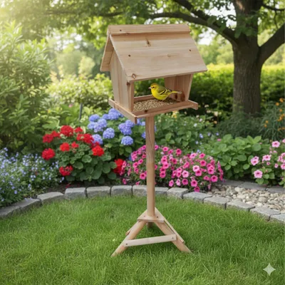 Image de Mangeoire à oiseaux en bois de sapin avec support haut