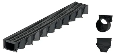 Produktbild von 1m ACO Hexaline 2.0 Entwässerungsrinne mit Microgrip Stegrost Ablauf horizontal Bodenrinne Terrassenrinne