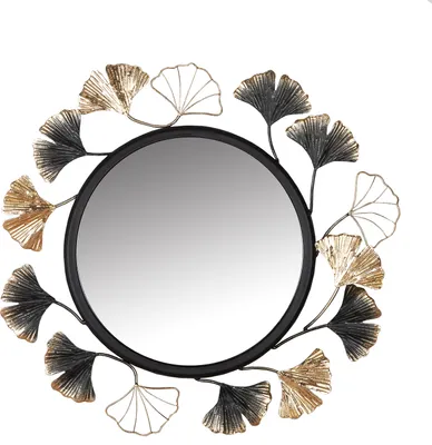 Produktbild von Gilde Spiegel, rund, "Ginkgo", Ginkgomotiv, Metall, schwarz, VE 2, L. 2 cm, D. 47 cm 58844 4063387588444