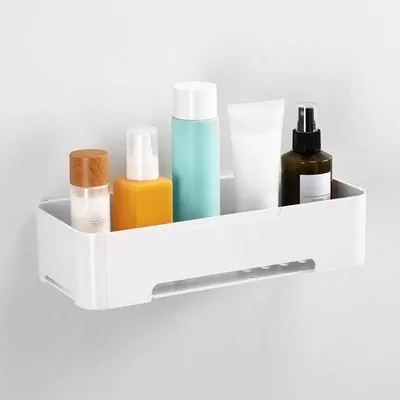 Obrázok produktu pre Samolepiaci košík do sprchy – biely držiak na šampón – 1 ks – plast