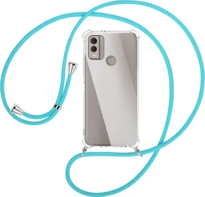 Produktbild von Handykette Backcover-Schutzhülle mit Band (Metall silberfarben) für Nokia C22 4G (6.5'') - türkis
