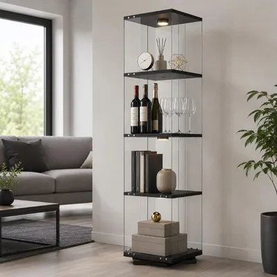 Produktbild von ProximaX Glasvitrine 160 cm 360° drehbar Schwarz mit 4 Ebenen und RGB LED Beleuchtung