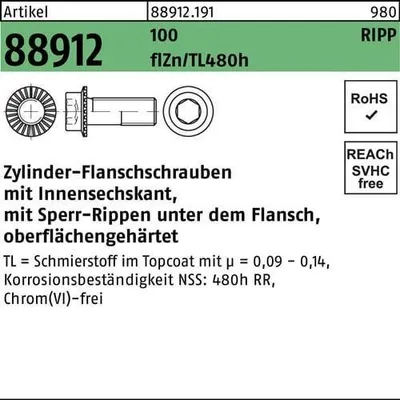 Produktbild von Reyher  Zyl.-Flanschschrauben Ripp Kl. 100 M 6x20 flZn (500 Stück)