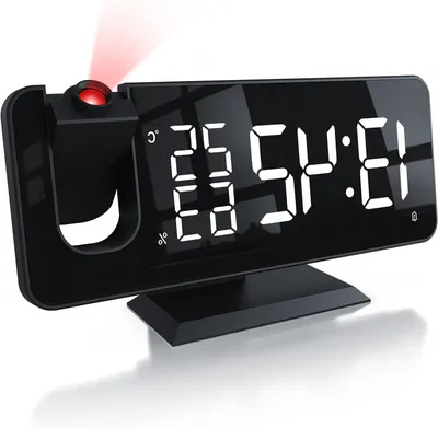 Produktbild von Digitale Wecker – Projektionswecker mit Radio – Weckfunktion – Temperatur- und Luftfeuchtigkeitsanzeige – 18 x 9,7 cm – Schwarz