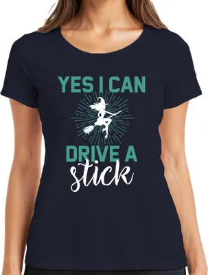 Zdjęcie produktu dla YES I CAN DRIVE A stick Witch Witch Broom Halloween Magiczna śmieszna koszulka damska, granatowy, L