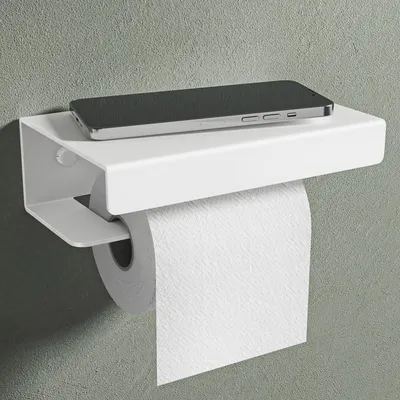 Produktbild von Mai & Mai Toilettenpapierhalter mit Ablage, Klopapierhalter WC aus Aluminiumlegierung, Toilettenpapier Halterung Rollenhalter Sandweiß 20cm Lino-05