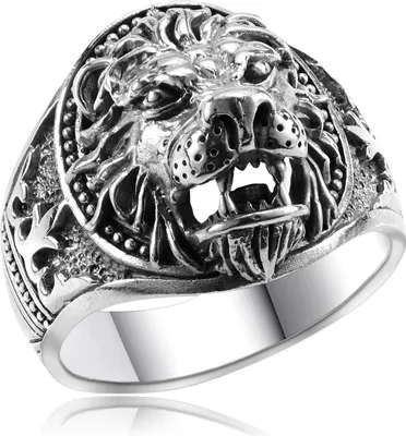 Produktbild von MATERIA Herrenring Löwen-Kopf 925 Sterling Silber - Siegelring Ringe Männer massiv 18 19 20 21 22mm geschwärzt in Box