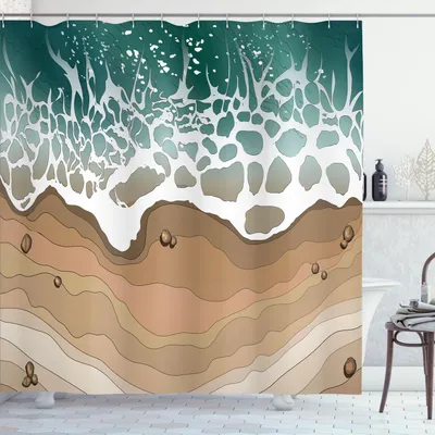Immagine prodotto di ABAKUHAUS Tenda da doccia con grafica mare, Tropical Spritzer Vista illustrazione di mare spumeggiante Onde sulla sabbia Stampe, 175 x 200 cm, Multicolore