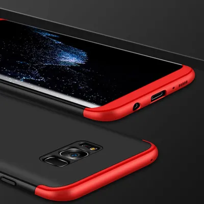 Produktbild von 360° Full Cover 3in1 Slim Case Schutz Tasche Handyhülle Handyschale Schutz für Samsung Galaxy J5 2017 (J530F) in Schwarz-Rot @cofi1453