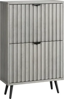 Produktbild von Schraenke Grau 60x24x94 cm Vitrine Versteckter Schuhschrank Graues Rillendesign 2 Klappschubladen Eigenstaendiger Schuhschrank Eingaenge Wohnzimmer