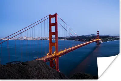 Produktbild von MuchoWow® Poster Golden Gate Bridge am Abend beleuchtet 120x80 cm - Bilder