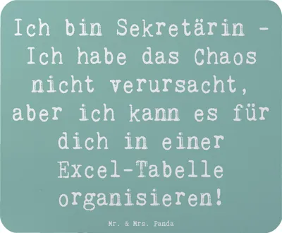 Produktbild von Mr. & Mrs. Panda Mauspad Spruch Sekretärin Ordnung - Meeresbrise - Geschenk, pc mousepad, Beruf, Berufspassion, Berufe, Organisationsprofi, Sekretärinnenstolz, mousematte