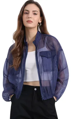 Image de Veste bomber transparente pour femmes - Manches longues - Bleu marine