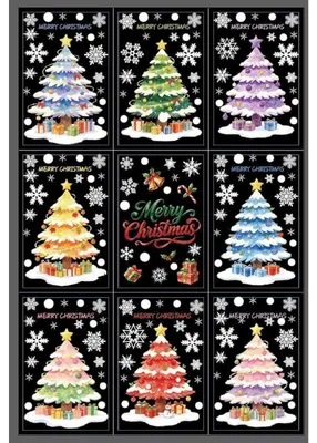Produktbild von Fensterbilder Weihnachten Selbstklebend Wiederverwendbar Schneeflocken 9er Set 20x30cm PVC