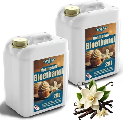 Obrázek produktu pro Bioetanol 96,6 % 40L |alkohol s vůní vanilky 96,6 % 2x20L | Bioetanol pro krby, stolní krby, krbová kamna na bioetanol | Bioetanol s vůní vanilky | Čisté spalování, bez kouře, živý a stabilní plamen