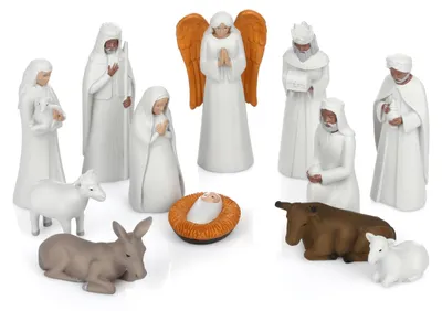 Krippenfiguren-Set, 12-teilig, weiß, bis 11 cm, Weihnachtsdeko