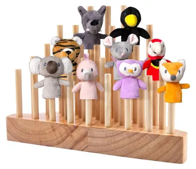 Productafbeelding van Solidchoice - 33-delige Vingerpoppenkast met Houten Boogdisplayhouder