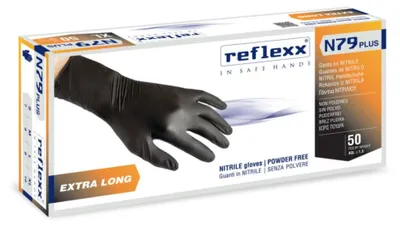 Produktbild von Reflexx N79P Nitrilhandschuhe ohne Puder, 100 % latexfrei, 7,7 g, Kat.3, 50 Stück, S