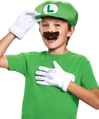 Produktbild von Luigi Accessoires-Set Mario Bros. Set für Kinder 4-teilig grün-weiss-schwarz -