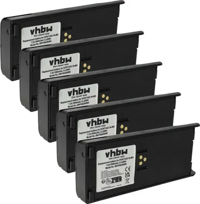 Produktbild von vhbw 5x Akku kompatibel mit Motorola JT1000, MTS2000, HT6000, MTS2010, MÖBIUS, MT2100 Funkgerät, Walkie Talkie (1800 mAh, 7,5 V, NiMH) + Gürtelclip