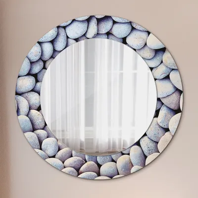 Produktbild von Spiegel Rund mit Aufdruck - Wandspiegel Design Wandmontage – Badspiegel - Meer Steine Kreis - Runder: Ø50cm