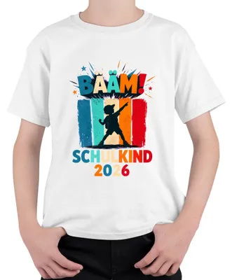 Imagen del producto de Camiseta para niño que comienza la escuela primaria en 2026, diseño de "primer día de clase", color blanco, talla 116