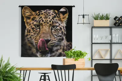 Produktbild von MuchoWow® Wandteppich Wandbehang Leopard - Schwarz - Nahaufnahme 120x120 cm Tapisserie Dekoration Wandtuch - Modern - Baumwollgewebe