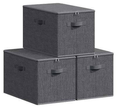Produktbild von Aufbewahrungsbox mit Deckel, faltbare Stoffbox mit Griffen, Kleideraufbewahrungsbox, Vliesstoff, 3er-Set, 50 x 30 x 30 cm