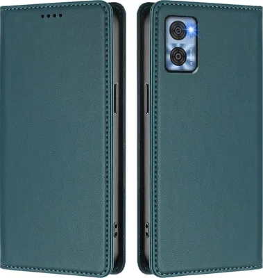 Image de Étui en cuir pour Motorola Moto E22 / E22i, étui à rabat magnétique en cuirPolyuréthaneavec support, vert