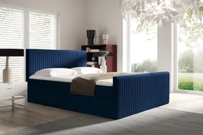 Produktbild von Boxspringbett Schlafzimmerbett ADRIEN 180x200cm in Stoff Fresh Dunkelblau