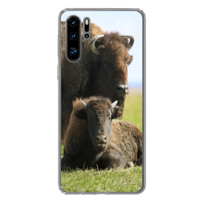 Produktbild von MuchoWow® Handyhülle Schutzhülle Hülle für Huawei P30 Pro Büffel - Gras - Kalb Silikon Softcase Handy Hülle - Schutzdeckel
