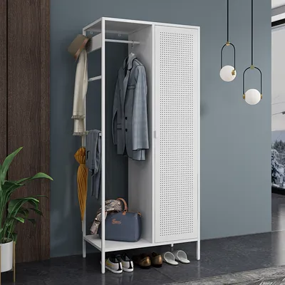 Obrázok produktu pre Šatníková skriňa "Puumala" 180 x 80 x 45 cm Šatníková skriňa so 4 policami a 1 kovovou tyčou Biela