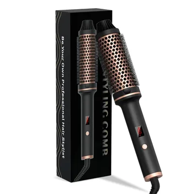 Image de Brosse chauffante électrique UKLISS, technologie ionique, brosse lissante et bouclante, céramique, écran LED, 120–210 °C, noir, usage professionnel, sans logo
