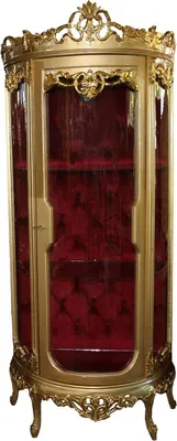 Produktbild von Casa Padrino Barock Vitrine Gold / Bordeaux H 205 cm, B 86 cm - Vitrinenschrank - Wohnzimmerschrank Glasvitrine - Antik Look