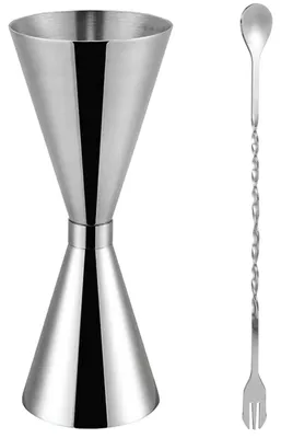 Cocktailmaßbecher 30/60 ml mit Rührlöffel, Edelstahl