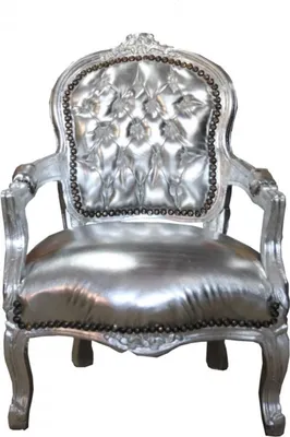 Produktbild von Casa Padrino Barock Kinderstuhl im Antik Stil - Silber mit Lederoptik - 51 x 34 x 71 cm
