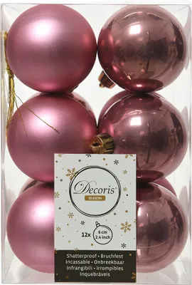 Obrázek produktu pro Plastové vánoční ozdoby 6 cm sametově růžové, 12 kusů