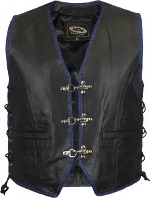 Produktbild von Herren Lederweste Mit Blauen Kordeln MDM906 L