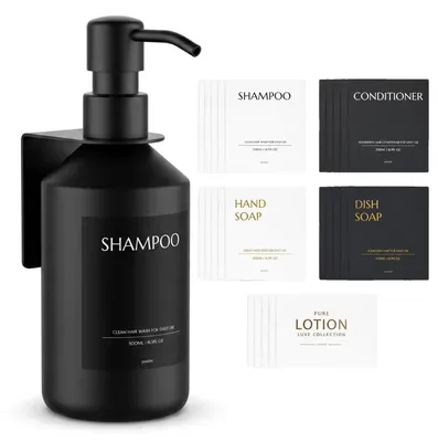 Image de Distributeur de savon mural, fixation sans perçage, 500 ml, noir, en PET