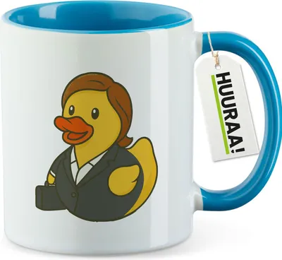 Produktbild von Huuraa Kaffeetasse Quietscheente Chefin Comic Gummiente 330ml Blau Keramik Kaffeebecher Geschenkidee