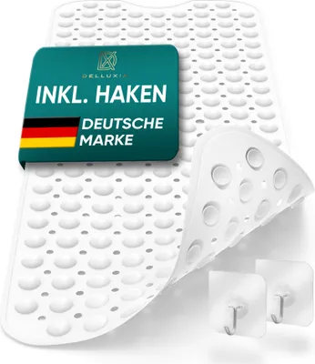Produktbild von Delluxia Badewannenmatten rutschfest für Kinder & Erwachsene I 100x40cm Weiß I Antirutsch Badematte BPA frei, inkl. Aufhängung I Duschmatte schimmelresistent & geruchsfrei