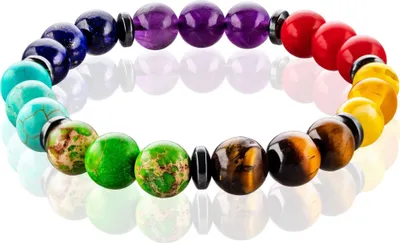 Produktbild von FABACH Chakra Perlenarmband mit 21 Perlen Aller Sieben Chakren - Yoga Armband aus Heilsteinen - Energiearmband für Damen und Herren