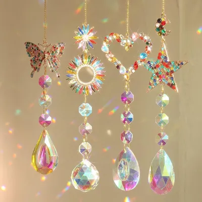 Produktbild von Kristall-Sonnenfänger K9 Glas, 4 Stück, mit Regenbogenprismen für Fenster